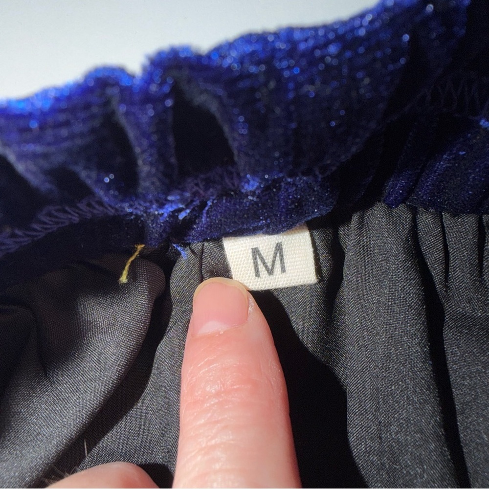Blue Royal Crushed Velvet Pleated Midi Skirt Winter Luxe Indie Romantic Medium - Picture 8 of 8